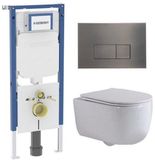 Geberit QeramiQ Dely Swirl Toiletset - 36.3x51.7cm - Geberit UP720 Duofix Sigma inbouwreservoir - slim zitting - gunmetal bedieningsplaat - rechthoekige knoppen - glans wit