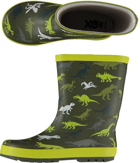 XQ Footwear Regenlaarzen Kinderen Dino Groen Maat 31/32 - Jongens