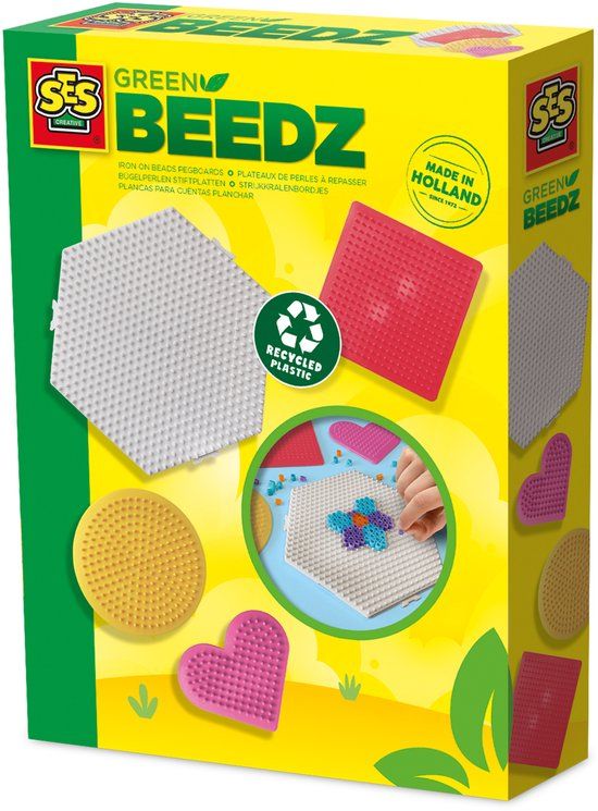 SES Creative Green Beedz - 4 Strijkkralen Grondplaten - Gerecycled Materiaal - Duurzaam - Vanaf 5 Jaar