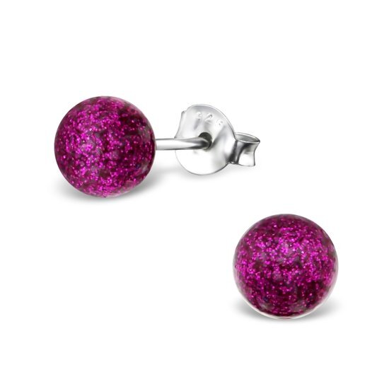 Aramat Jewels zilveren pareloorbellen glitter-925 zilver-fuchsia -6mm