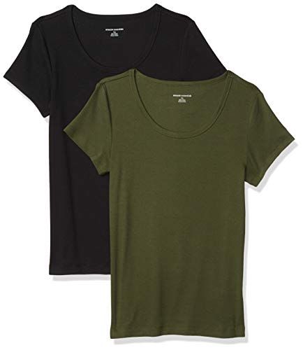 Amazon Essentials Women's Cap-Sleeve T-Shirt - 2-Pack - Dark Olive Green/Black - L