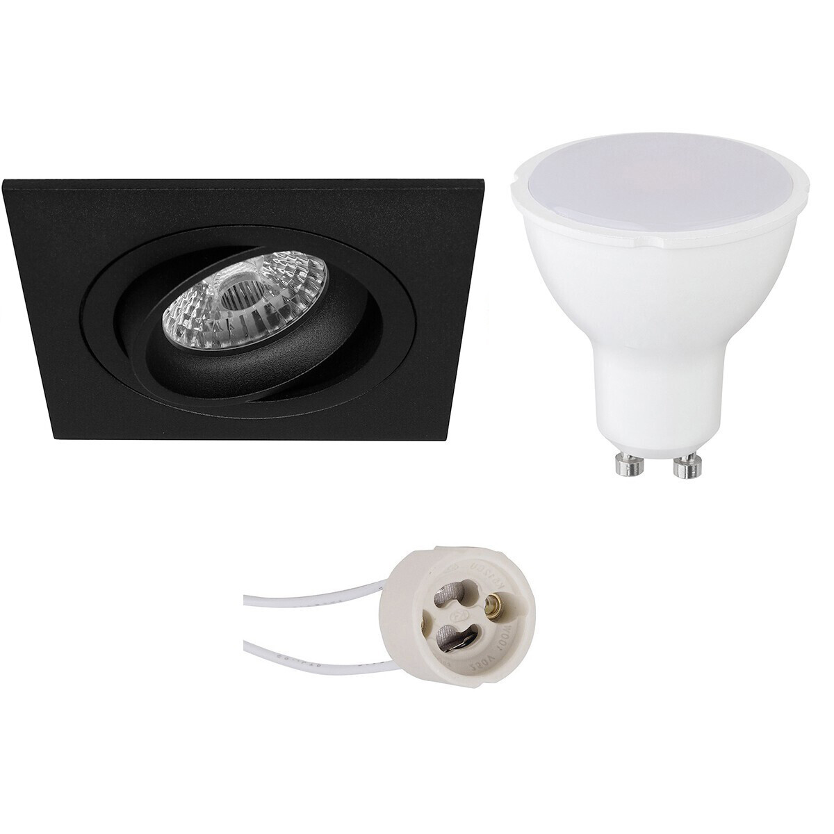 BES LED LED Spot Set - Pragmi Borny Pro - GU10 Fitting - Dimbaar - Inbouw Vierkant - Mat Zwart - 6W - Helder/Koud Wit 6400K - Kantelbaar - 92mm