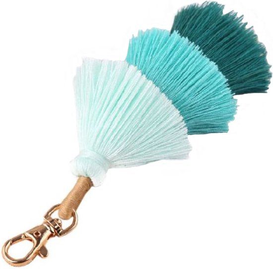 Deja Jewels Lookinggoodtoday Sleutelhanger Boho Handgemaakt met Kwastjes van Katoen Turquoise