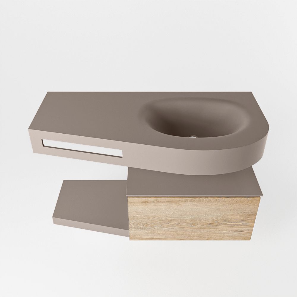 Mondiaz Riva Dulcet badkamermeubel rechts 100cm Smoke/Washed Oak