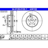 ATE Lot De 2 Disques De Frein 24.0128-0155.1 Mercedes-benz 204 421 07 12