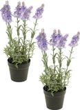 Plante artificielle lavande - 2x - lilas violet - 28 cm - en pot