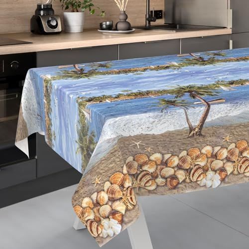 Wasdoek ANRO Wasdoek tafelkleed, afwasbaar tafelzeil, tuintafelkleed, voor binnen en buiten, snijrand, 220 x 140 cm, vakantie