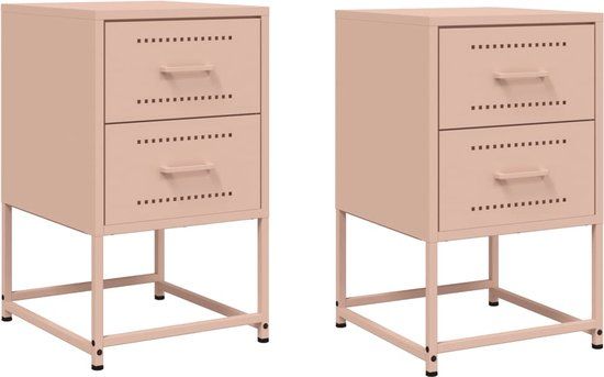 vidaXL Nachtkastjes - 2 stuks - Staal - Roze