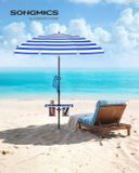 Merkloos Parasol 160 cm strandparasol zonwering UPF 50+ 30° opvouwbaar in hoogte verstelbaar opbergruimte haak voor strand tuin zonder standaard blauw-wit GPU0080Q02