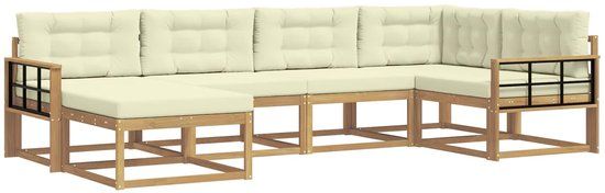 vidaXL Hoek loungeset 6 zitplaatsen Wit en crèmekleurig Polyester
