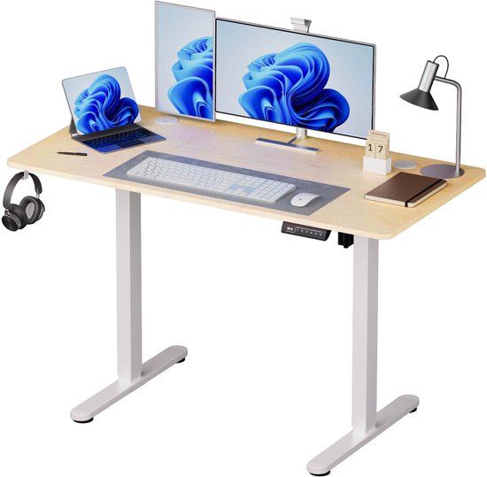 Merkloos Relaxdays Zit sta bureau - 160 x 60 cm - hoogte verstelbaar - natuur-wit