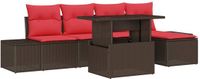 vidaXL Tuinbank Set 6 st Bruin en Rood polyrattan