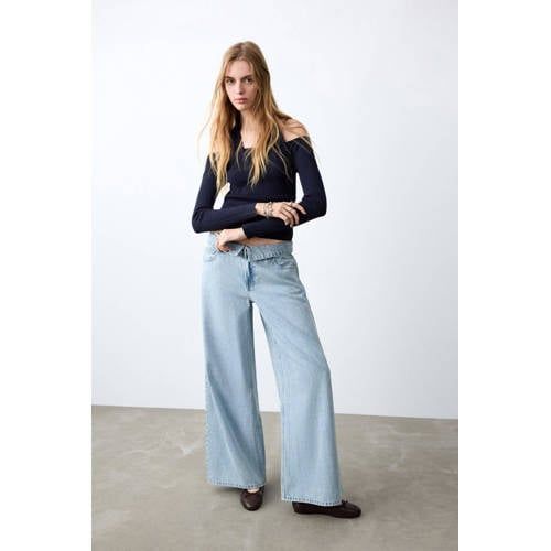 MANGO TEEN low waist wide leg jeans light blue denim