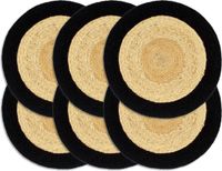 vidaXL Placemats 6 stuks 38 cm Jute en Katoen Natuurlijk en Zwart