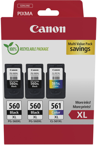 Canon PG-560XL/CL-561XL Ink Cartridge Multipack - Black, Cyan, Magenta, Yellow - High Yield - 3 Pack