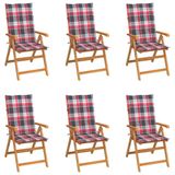 vidaXL Tuinstoel Terras Gecapitonneerde zitting Teak met Armsteun (6 stuks)