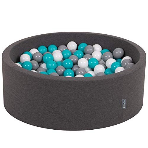 KiddyMoon Schuim Ballenbak Voor Kinderen Met Ballen Ø 7 Cm Gemaakt In EU, Donkergrijs:Grijs-Wit-Turkoois,90X30cm/300 Ballen