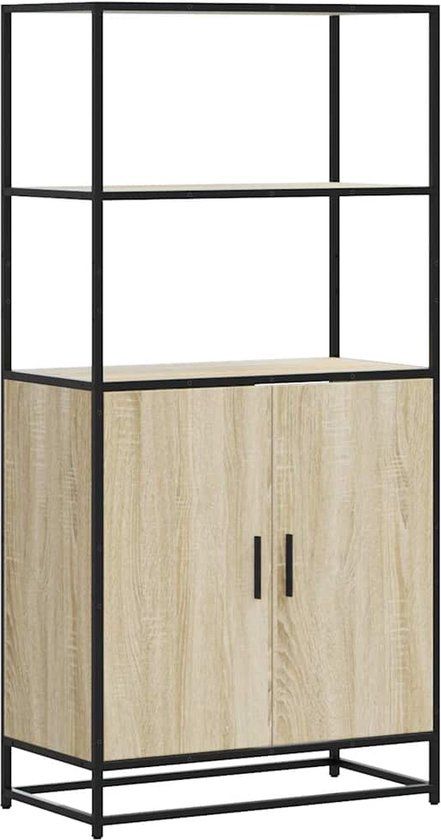 vidaXL Hoge kast 68x35x139 cm bewerkt hout en metaal zwart