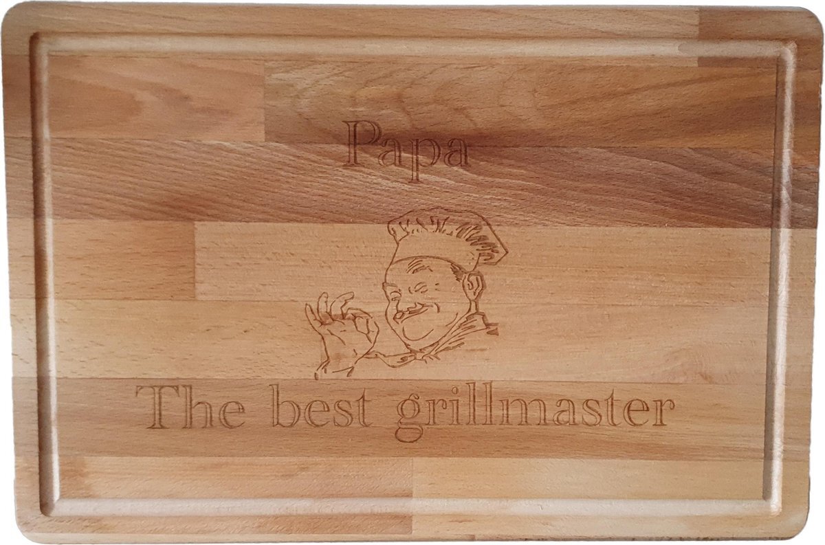 Passie voor Stickers Snijplank van hout met gelaserde tekst: Papa The best grill master