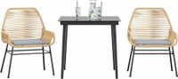 Maison Exclusive - Ensemble à manger jardin coussins 3pcs marron poly rotin verre