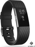 Strap-it Fitbit Charge 2 diamant silicone band - zwart - Maat: L