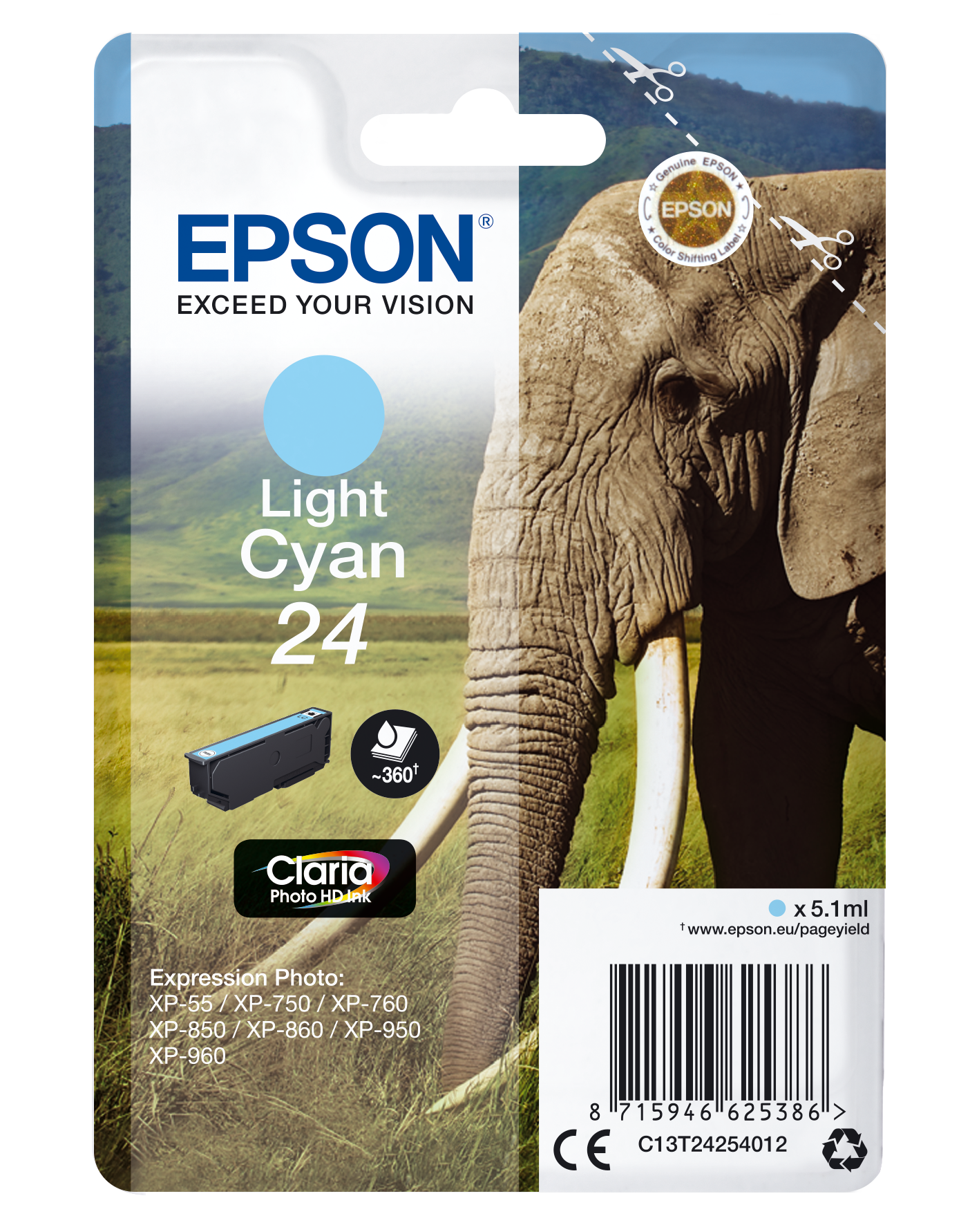 Epson 24 Claria Photo HD Light Cyan Ink Cartridge - C13T24254012