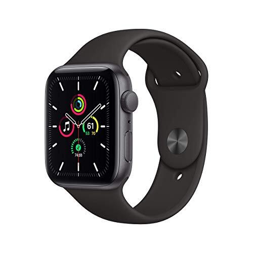 Apple Horloge SE GPS, 44mm Space Gray Aluminium Case met Black Sport Band - Regular (Renewed)