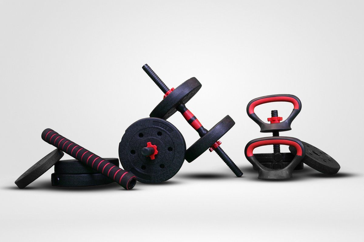 Venom Sports verstelbaar dumbell set tot 40kg - professioneel 3-in-1 halterset gewichten - dumbebells, halterstang en kettlebells - zwart