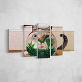 Homemania Feline-afbeelding, 5 dieren, voor woonkamer, meerkleurig, 100 x 3 x 60 cm, HM205PKNV-234, polyester, hout