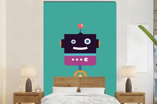 Nr1Wallpaper Behang kinderkamer - Fotobehang Robot - Wiel - Paars - Groen - Breedte 170 cm x hoogte 260 cm - Kinderbehang