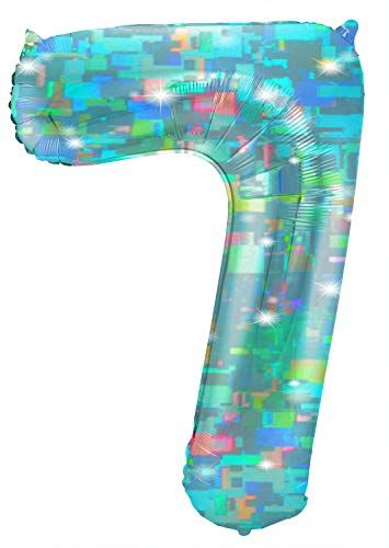 Folat - Folieballon Cijfer 7 Galactic Aqua - 101 cm