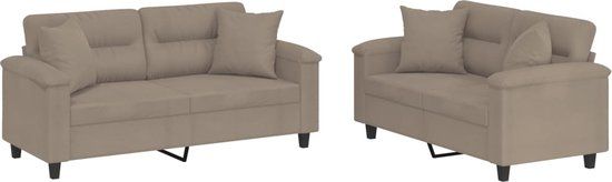 vidaXL 2-delige Loungeset met kussens microvezelstof taupe