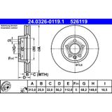 ATE Lot De 2 Disques De Frein 24.0326-0119.1 Ford 1108038 7m3 615 301