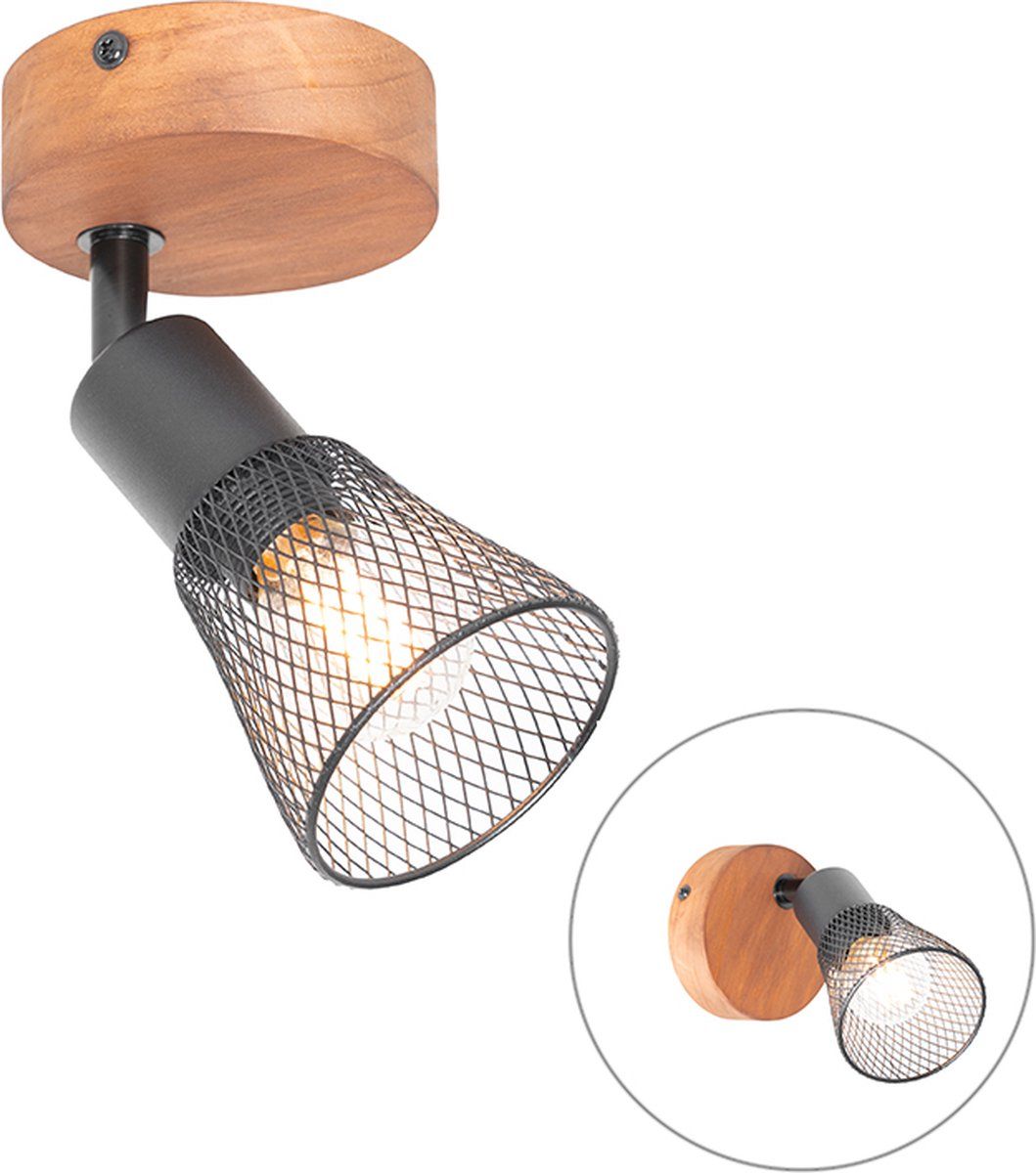 QAZQA Kristina - Wandlamp - Industrieel - Zwart - E14