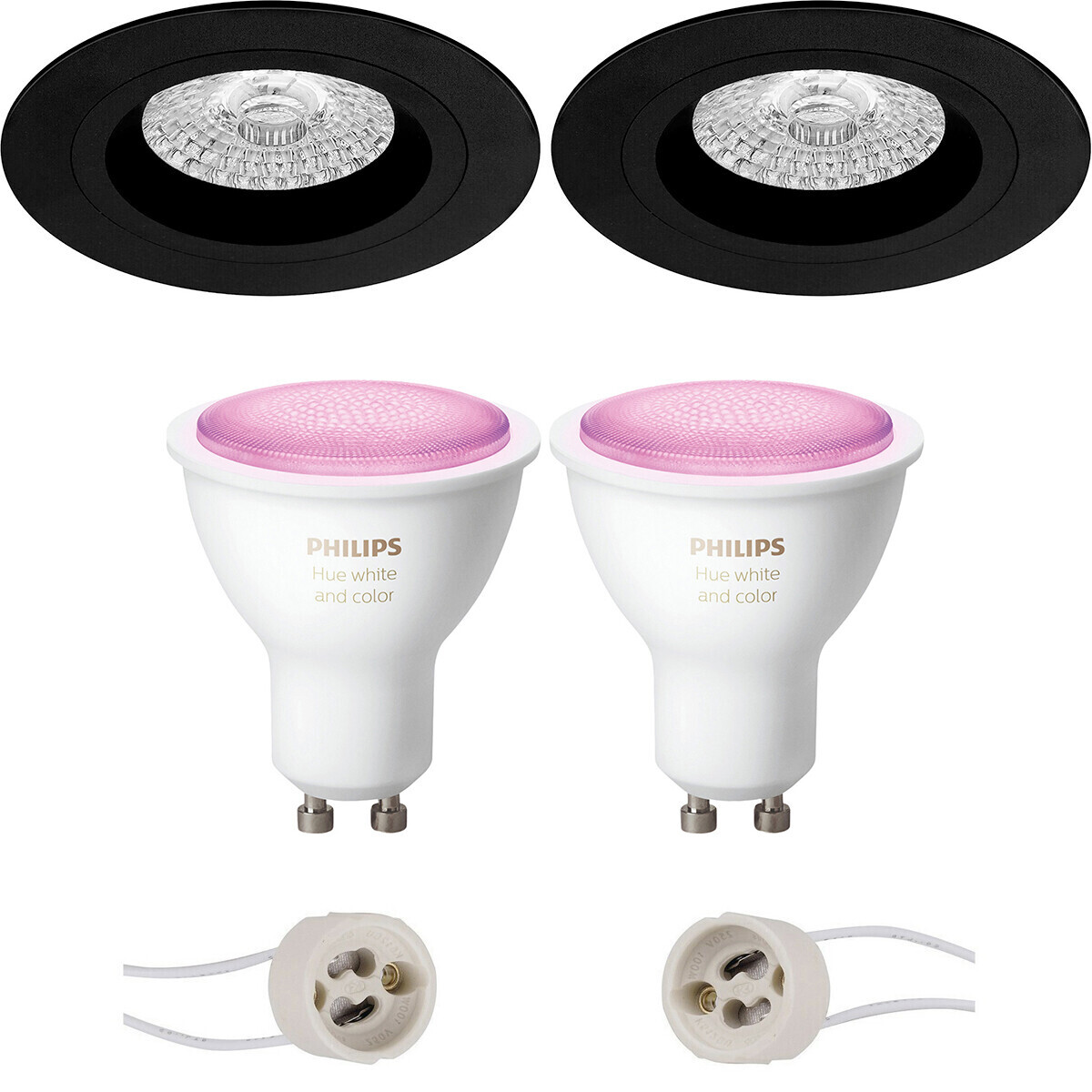 BES LED Pragmi Rodos Pro - Inbouw Rond - Mat Zwart - Ø93mm - Philips Hue - LED Spot Set GU10 - White and Color Ambiance - Bluetooth