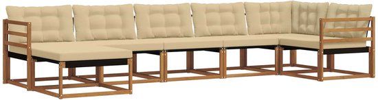vidaXL - Hoek loungeset - 7 zitplaatsen - Natuurlijk en beige - Massief acaciahout
