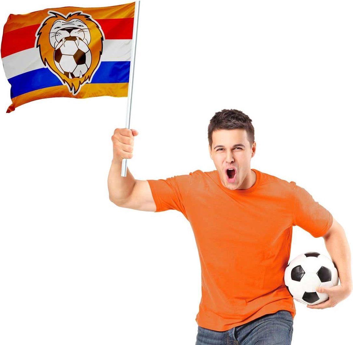 Folat Vlag leeuw met stok 70x50cm - Oranje