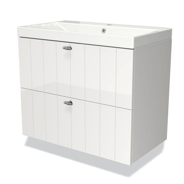 Maxaro Badkamermeubel 80cm Modulo Hoogglans Wit 2 Lades Lamel Wastafel Keramiek