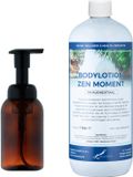 Claudius Cosmetics B.V. Zeepdispenser 300 ml amber bruin hervulbaar + 1 liter Bodylotion Zen Moment navulling