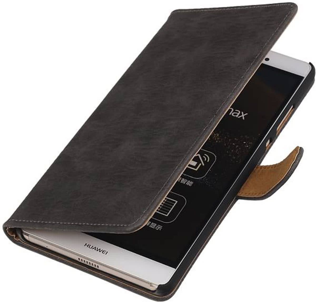 Best Cases Panda Best Cases Huawei P8 Max Bark Hout Booktype Wallet Hoesje Grijs