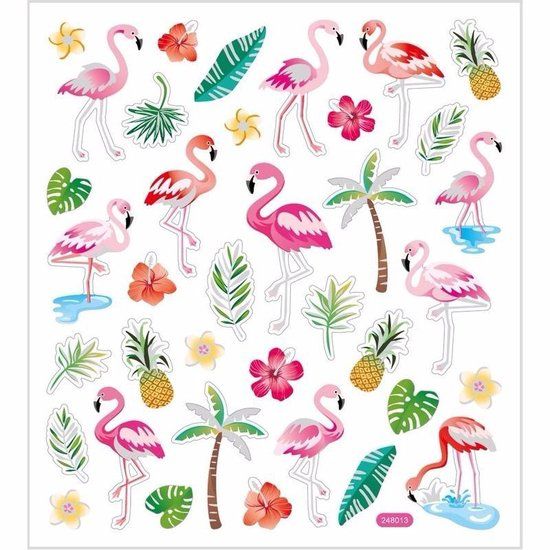 Creativ company Flamingo stickervel met 37 gekleurde stickers
