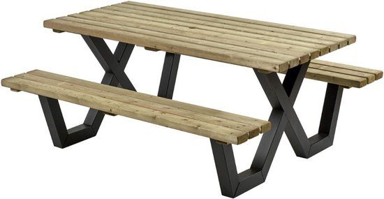 Talen Buitenmeubelen Picknicktafel - Hout - Metaal - Groen - 230x160x76 cm