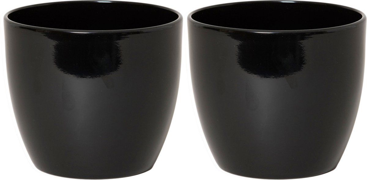 Floran set van 2 plantenpotten - keramiek - glans zwart - h12.5 x d13.5 cm