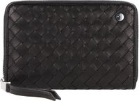 abro Leren Portemonnee Leather Piuma Weaving Zip Wallet Navy Blauw