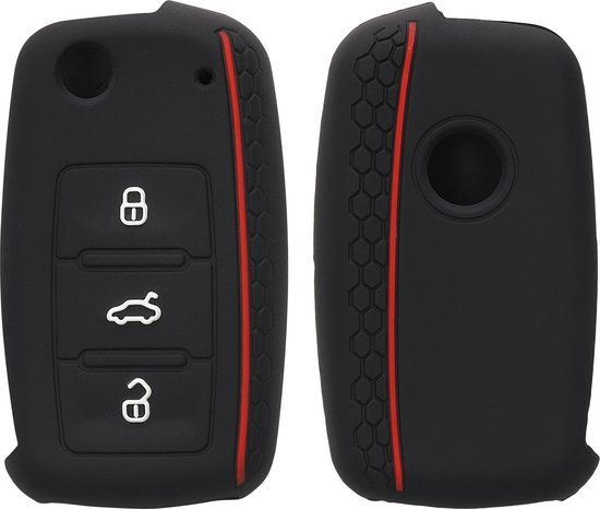 kwmobile autosleutel hoesje geschikt voor VW Skoda Seat 3-knops autosleutel hoes - Siliconen autosleutel behuizing - Auto sleutel case met honingraat - Sleuteletui in zwart