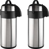 Merkloos Grote thermosfles/isoleerkan - 2x stuks - met pomp - 5 liter - RVS - Thermosflessen - voor warme / koude dranken