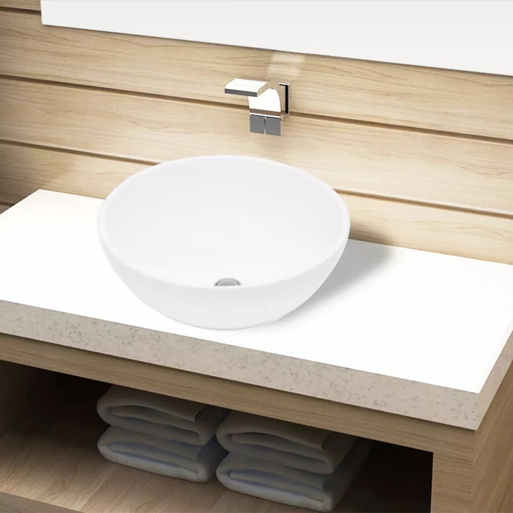 vidaXL Wasbak keramiek rond wit