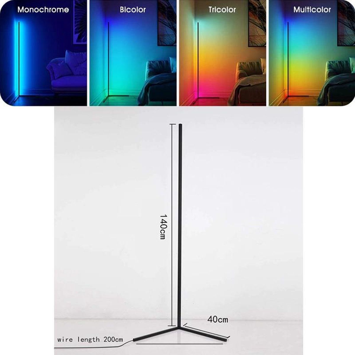 GoedkoopLED LED RGB vloer hoek verlichting 26W (App) - Zwart - Staande lamp