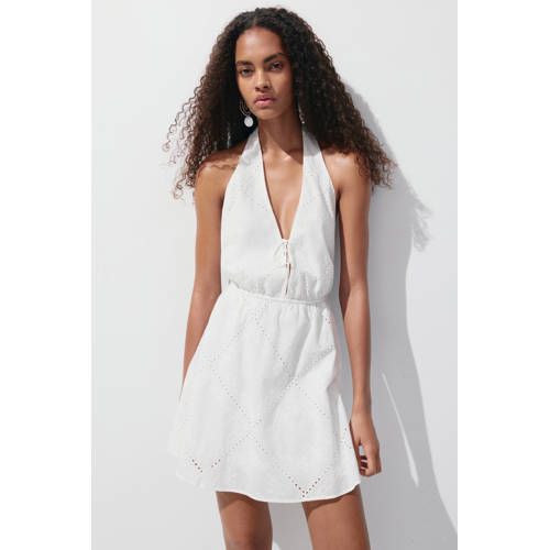 Mango halter broderie jurk - wit