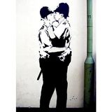 Homemania Muurfoto, geïnspireerd door de auteurs Banksy politieagenten, decoratie, thuismuurkunst, digitaal, tekening, frame, meerkleurig, hout, katoen, 70 x 100 x 3 cm
